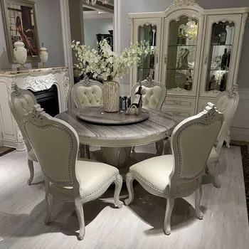 Обеденный стол и стулья на вилле в европейском стиле, роскошный ресторан, круглый мраморный стол французского света, роскошный прямоугольный стол