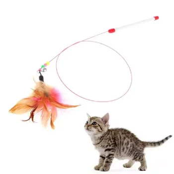 Забавный котенок, интерактивная игрушка-дразнилка для кошек, удочка с колокольчиком и перьями, игрушки для домашних кошек, палочка-погоня за проволокой, игрушка-жезл