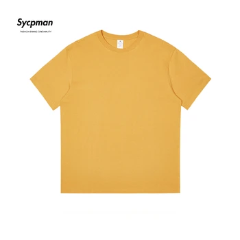 Sycpman Вес 220 грамм Рубашка из чистого хлопка с короткими рукавами Мужская Женская свободная футболка Базовые универсальные футболки