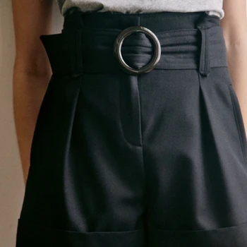 Женские шорты Летние Новые плиссированные Черные с завивкой на высокой талии, с карманом на поясе, женские повседневные брюки, шорты