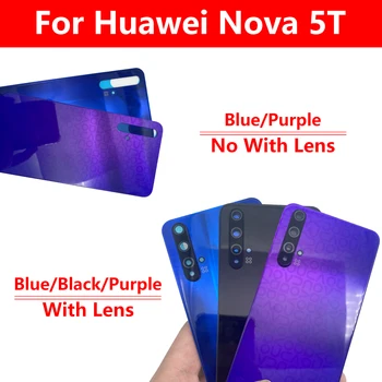 Задняя крышка аккумулятора, 3D Стеклянная панель, задняя дверьдля Huawei Nova 5T Стеклянный корпус, замена клея для линз