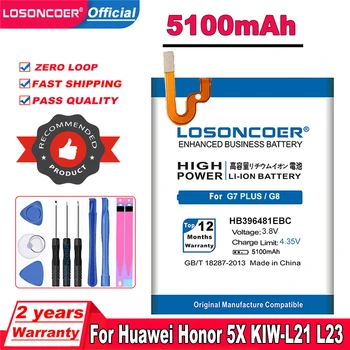 LOSONCOER HB396481EBC Аккумулятор емкостью 5100 мАч Для Huawei ASCEND G7 PLUS G8 HONOR 5X G8X RIO L03 -UL00/AL00/TL00 Аккумуляторы Для смартфонов