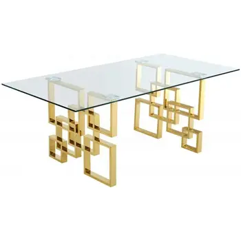 Новая фабричная современная мебель из нержавеющей стали на заказ, прямоугольный обеденный стол со стеклянной столешницей класса люкс в винтажном стиле.