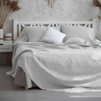 Комплект постельного белья из 100% льна, базовый стиль, выстиранный натуральный французский лен, мягкая дышащая фермерская простыня и наволочки, комплект постельного белья