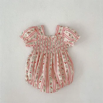Комбинезон с цветочным рисунком для маленьких девочек во французском стиле + платье для старшей сестры, детские платья с запахом, детское платье с квадратным вырезом, летние платья для малышей