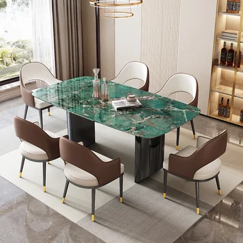 Обеденный стол из сверхкристаллического камня Легкий Роскошный Высококачественный Мраморный Прямоугольный обеденный стол Простой современный обеденный стол из каменной плиты