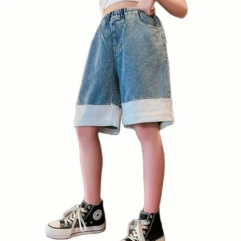 Джинсы для девочек, летние джинсы в стиле пэчворк для девочек, новейшие детские брюки в повседневном стиле, детская одежда 6 8 10 12 14
