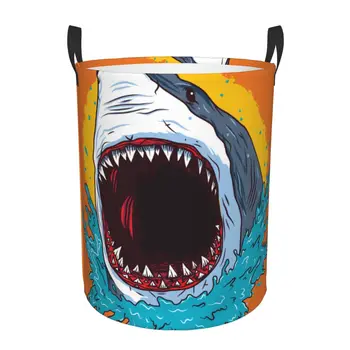 Складная корзина для белья Креативная Атака Акулы Круглое ведро для хранения Большая корзина для одежды Складной Органайзер для игрушек