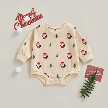для мамы и ребенка 3-18 м, Рождественские Комбинезоны для мальчиков и девочек, Комбинезон с длинными рукавами и принтом Санта-Клауса, Рождественская одежда D01