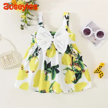 Летняя детская пляжная одежда на бретелях с бантом и лимонным принтом, классное хлопковое платье для девочек