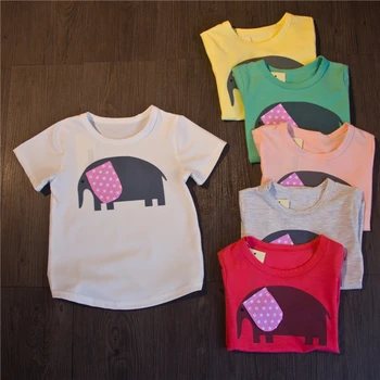 Детская одежда 2017, летняя новинка для мальчиков и девочек, рубашка с ушками и принтом в виде слона, детская футболка с короткими рукавами