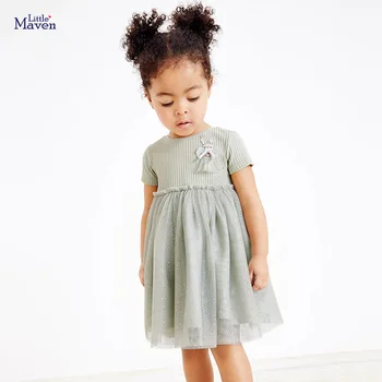 Сетчатые платья для девочек Little maven, детские вечерние платья с аппликацией в виде животных и кроликов, летняя детская одежда