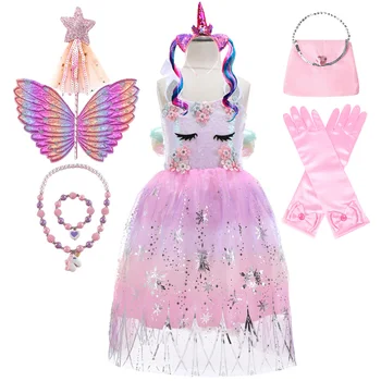 2023, Пачка с единорогом для девочек, пастельно-розовое платье принцессы для девочек на день рождения, Детский Костюм Единорога на Хэллоуин