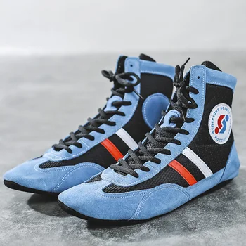 Борцовская обувь с мягкой подошвой для помещений Профессиональные боксерские кожаные кроссовки для тренировок спортивные ботинки Плюс размер 30-46