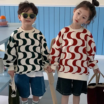 Детский свитер в полоску с круглым вырезом, повседневная универсальная футболка в корейском стиле, повседневные топы для мальчиков и девочек, Весенняя детская одежда