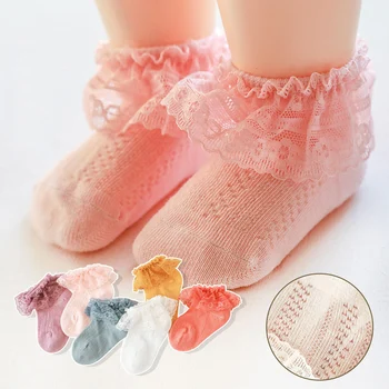 Милые кружевные носки принцессы для маленьких девочек, Летние сетчатые Дышащие носки для новорожденных, Мягкие Хлопчатобумажные носки для малышей