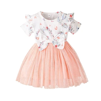 Летнее платье с юбкой с коротким рукавом для девочек, дышащие детские платья-пачки принцессы