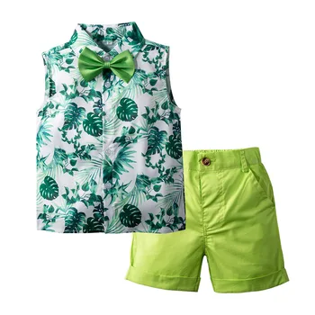Комплект летней одежды для мальчика, топ без рукавов с принтом + трусики, зеленая детская одежда, футболка для мальчика + брюки, комплект детской одежды из 2 предметов