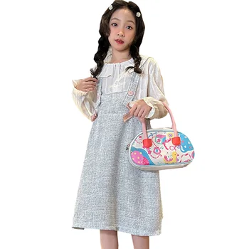 Детская одежда Футболка + платье Одежда для девочек Весенне-осенние костюмы для девочек Повседневный стиль Детский спортивный костюм