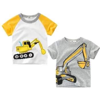 Детская одежда для экскаватора от 1 до 8 лет, хлопковая футболка с мультяшным принтом, футболка с коротким рукавом для мальчиков и девочек, детский костюм, одежда для малышей