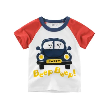 Детские топы, хлопковая футболка с изображением мультяшного транспортного средства для мальчиков и девочек, футболка с автомобилем, автобусом, грузовиком, Детская повседневная одежда, Мягкие футболки с короткими рукавами от 2 до 8 лет