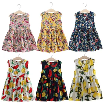 Платья без рукавов с цветочным принтом для девочек 1-7 лет, детское летнее платье принцессы, детское праздничное бальное нарядное платье