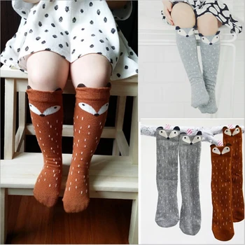 Носки до колена для новорожденных, носки с лисой для мальчиков и девочек, хлопковые гетры с мультяшным животным котом, гетры для новорожденных, детские носки