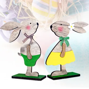 Пасхальные украшения для дома Деревянный Пасхальный кролик с пасхальным яйцом, ленточная подставка, украшение своими руками для Пасхальной вечеринки