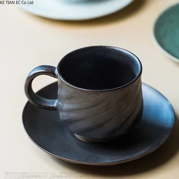 Керамическая кофейная чашка в японском стиле, Блюдце ручной работы, ретро-Керамическая Чашка для латте, Саржевая Маленькая Изысканная Кружка, Современная Домашняя Кружка для завтрака