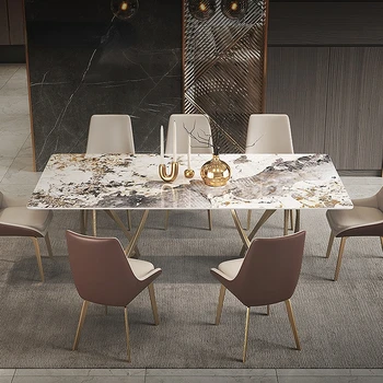 Прямоугольный обеденный стол Rock Mobile Plate, стулья, Легкий Роскошный центр, Современный Простой обеденный стол, стулья, Кухонная мебель WH1
