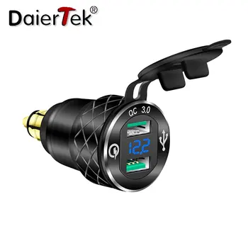 DaierTek алюминиевый сплав QC3.0 USB зарядное Устройство Din Розетка Розетка Вольтметр Двойной 5 В 4.2A адаптер Din-USB для BMW