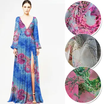 Бесплатная доставка для летних платьев100% Натуральная шелковая шифоновая ткань тутового цвета с цветочным рисунком для шарфа-блузки